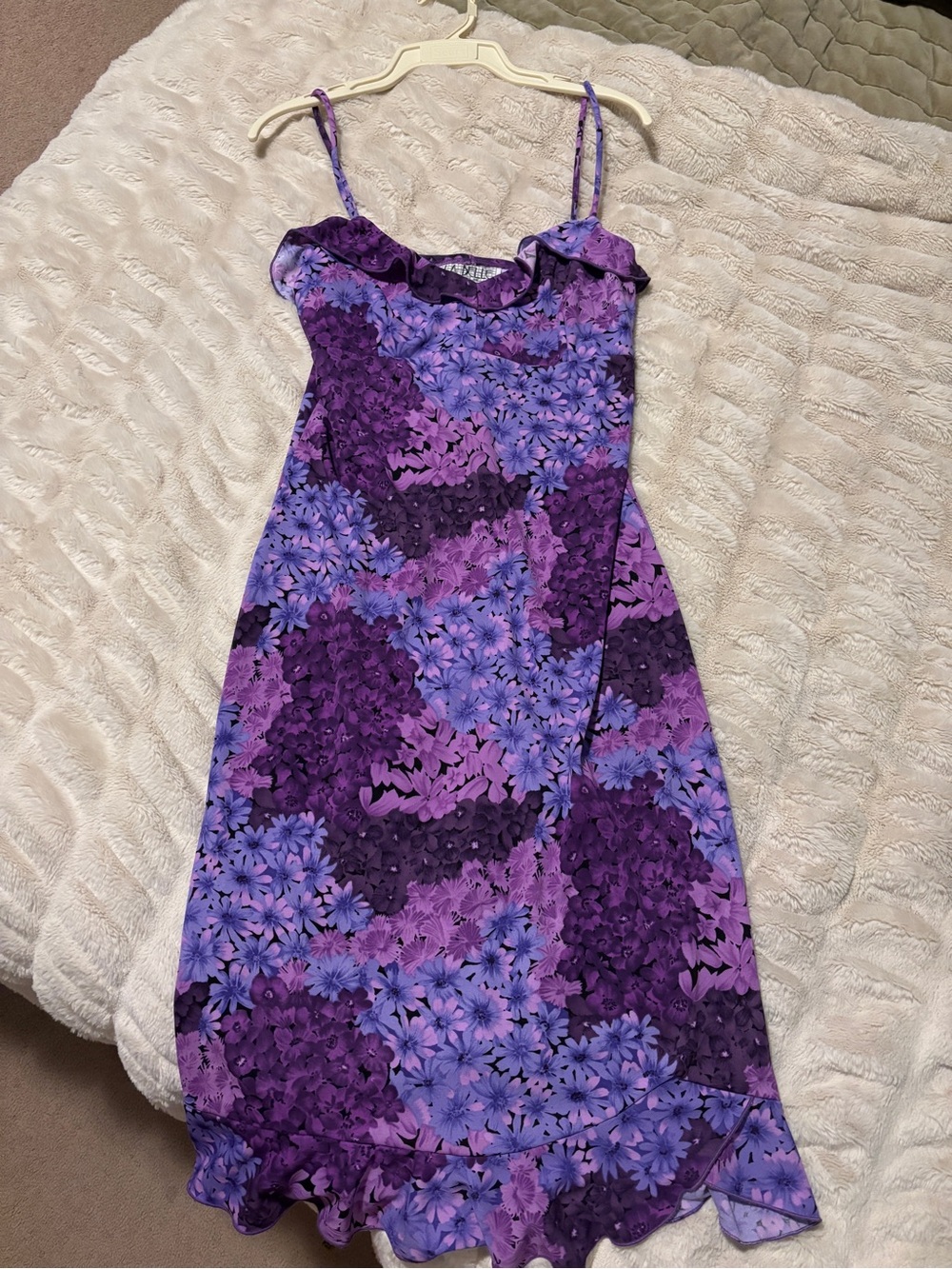 Vintage 90’s Midi Dress Purple Floral Ruffle V-Neck Spaghetti Strap Medium - Picture 2 of 4